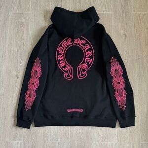 Chrome Hearts Black and Pink Graphic Zip-Up Sweater